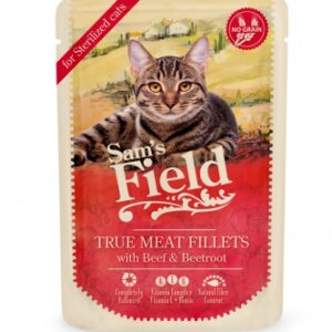 Sam's Field True Meat Fillets for sterilized cats - Beef & Beetroot alutasakos eledel 85 g