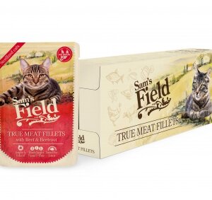 Sam's Field True Meat Fillets for sterilized cats - Beef & Beetroot alutasakos eledel 24 x 85 g
