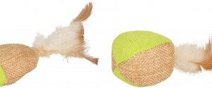 Flamingo játék labda és hal tollakkal macskáknak 10 cm