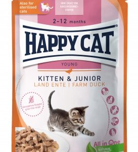 Happy Cat pouch szósz kitten-junior kacsa macskák részére 20 x 85 g