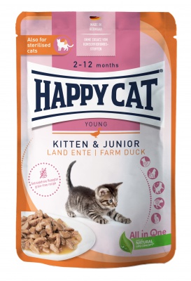 Happy Cat pouch szósz kitten-junior kacsa macskák részére 85 g