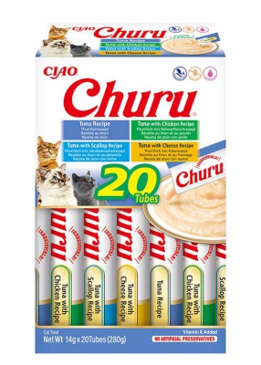 Inaba Cat Ciao Churu tonhalas mix - tonhal-csirke-fésűkagyló-sajt 20 x 14 g