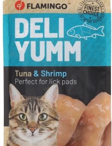 Flamingo Deli Yumm Snack - tonhalas-garnélás püré macskáknak 5 x 14 g