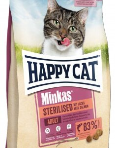 Happy Cat Minkas Sterilised Salmon - szárazeledel lazaccal macskák számára 10 kg