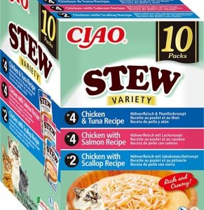 Inaba Cat Stew Variety - csirke-tonhal, csirke-lazac, csirke-fésűkagyló 10 x 40 g
