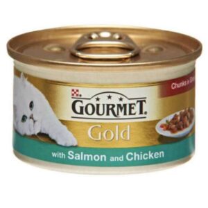 Gourmet Gold pástétom lazac, csirke nedves macskaeledel 85 g - felnőtt macskák számára