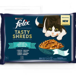 Felix Tasty Shreds (halas válogatás - szószban) alutasakos - macskák részére (4x80g)