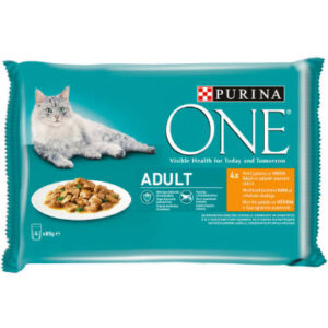 Purina ONE Adult - nedves eledel (csirke,zöldbab) macskák részére (4x85g)