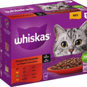 Whiskas 12x85g alutasakos Húsos Klasszikus válogatás (marha,csirke,bárány, baromfi szószban)