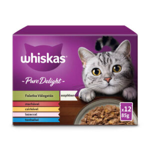 WHISKAS PURE DELIGHT 12x85g Alutasakos halas-húsos mix (tonhal,lazac,csirke,marha)