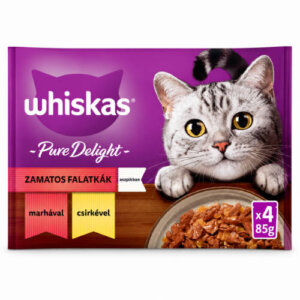 Whiskas Pure Delight Adult 1+ – Nedves eledel (marha-,csirke-, aszpikban) macskák részére (4x85g)
