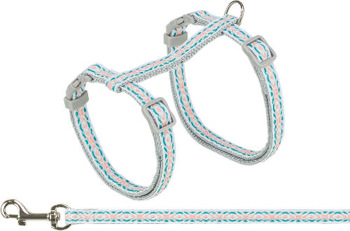 Trixie macskahám, pórázzal, retro, 28-45cm/10mm,1,2m, kék/szürke