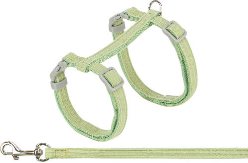 Trixie macskahám, pórázzal, bársony, 28-45cm/10mm,1,2m, zöld